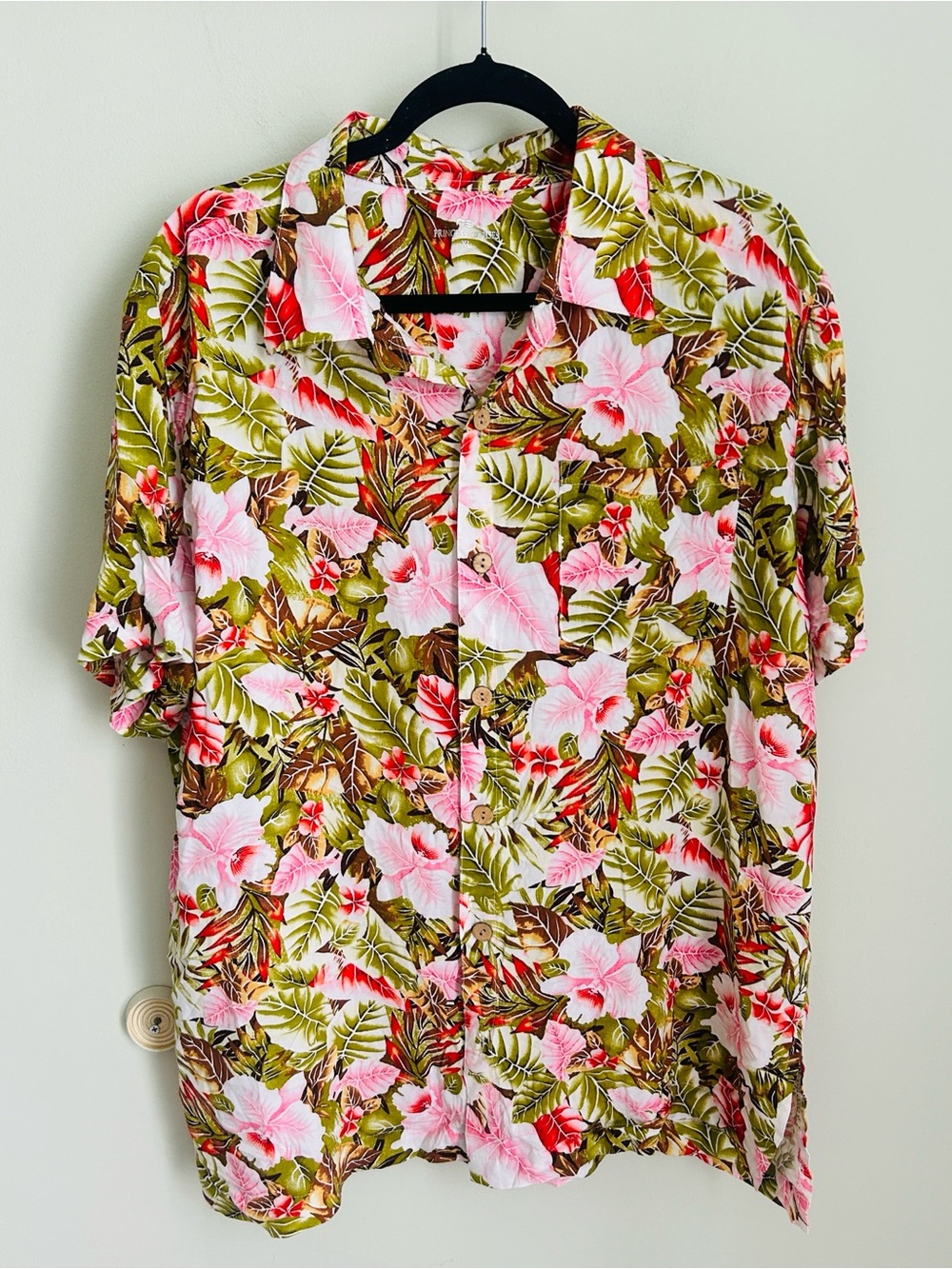 Men's Tropical Floral Short-Sleeve Button-Down Shirt - Pink & Green